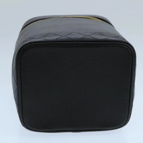 CHANEL Bicolore Vanity Cosmetic Pouch Grained Calf Skin Black Gold CC Auth - Picture 8 of 15